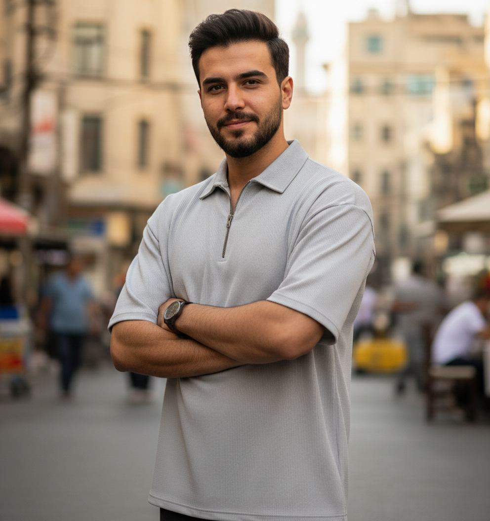 تیشرت مردانه یقه زیپ دار طوسی مدل Arban