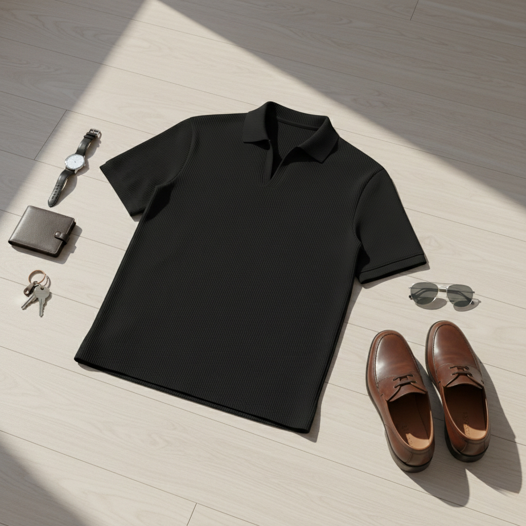 تیشرت میله ای یقه دار tavar-مشکی