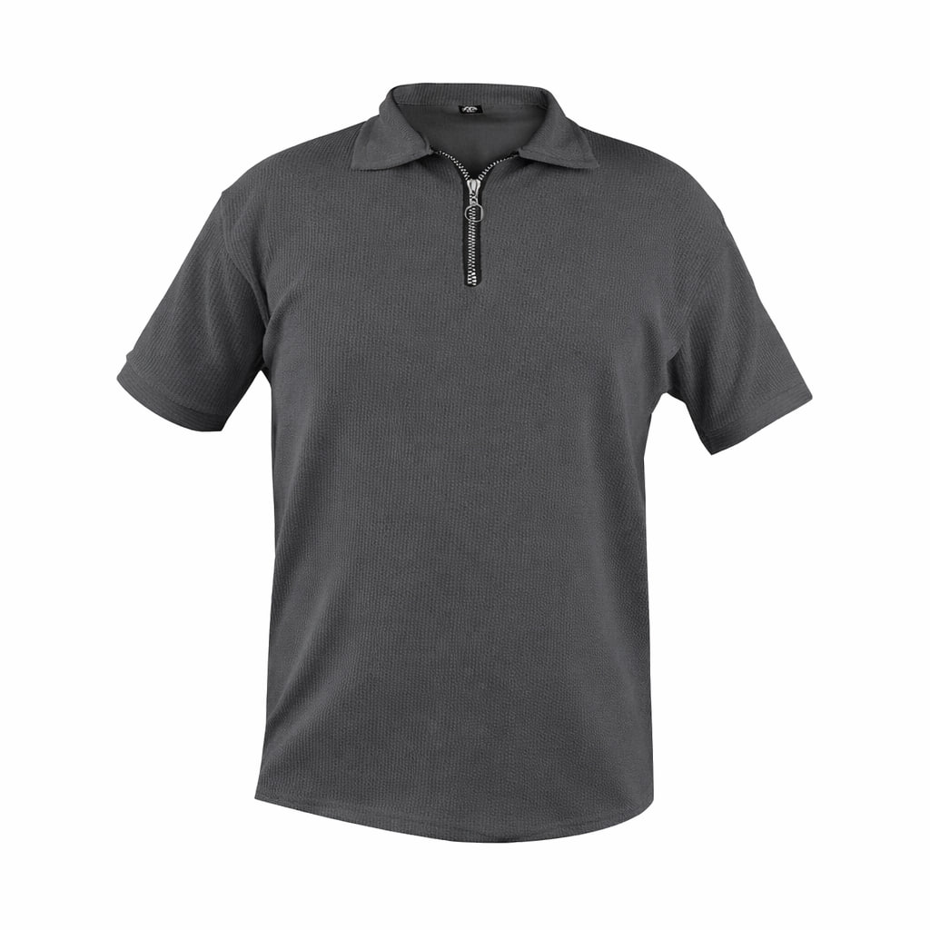 تیشرت مردانه یقه زیپ دار طوسی تیره مدل Arban-طوسی تیره