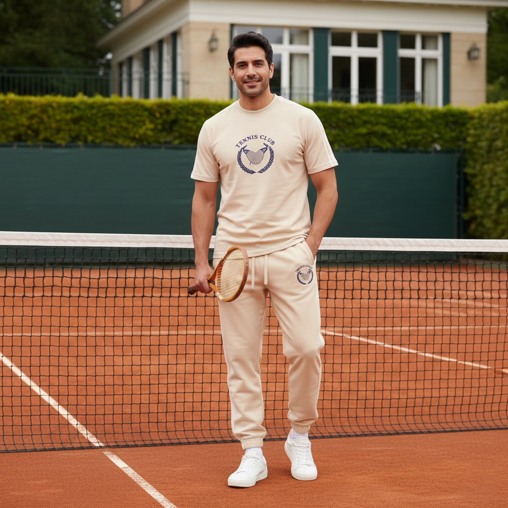 ست تیشرت و شلوار مردانه بنگال کش مدل Atrin-کرم